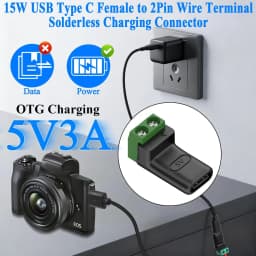 1-4Pcs Solderless Plug USB C to 2Pin Terminal Adapter Screw 5V Crimp Terminal Block Green Type-C to 2 Pin Charging Connector