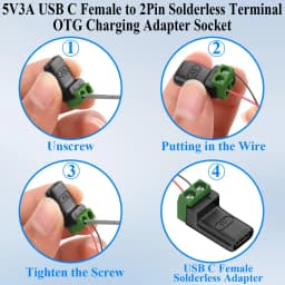 1-4Pcs Solderless Plug USB C to 2Pin Terminal Adapter Screw 5V Crimp Terminal Block Green Type-C to 2 Pin Charging Connector
