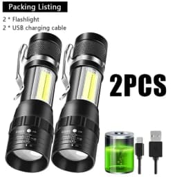 Powerful Mini LED Flashlight COB XPE Zoom Torch Built In Battery USB Rechargeable With Pen Clip Outdoor Camping Emergency Lamp