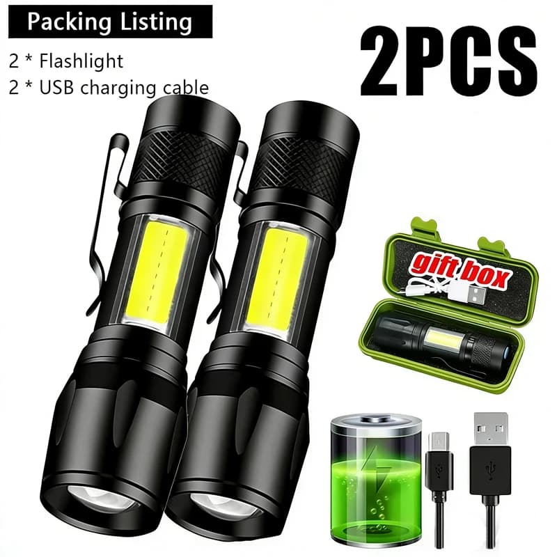 Powerful Mini LED Flashlight COB XPE Zoom Torch Built In Battery USB Rechargeable With Pen Clip Outdoor Camping Emergency Lamp