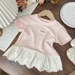 UNITIM Summer Kids Girls Tees Cotton Thin Lace Hem Infant Babys Girls Undershirts Loose Round Collar Children Girl Short Sleeves