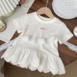 UNITIM Summer Kids Girls Tees Cotton Thin Lace Hem Infant Babys Girls Undershirts Loose Round Collar Children Girl Short Sleeves