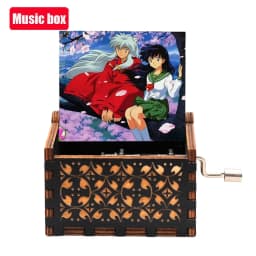 IN STOCK 38 styles Anime Music Box Antique carved Wooden Hand Crank Music Box figure Christmas Birthday Gift