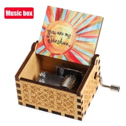 IN STOCK 38 styles Anime Music Box Antique carved Wooden Hand Crank Music Box figure Christmas Birthday Gift