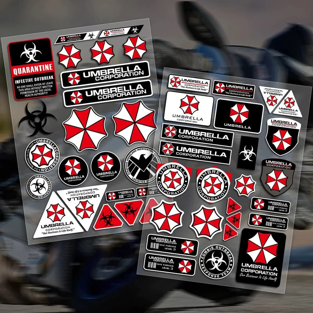 Umbrella Corporation Stickers Set Resident Evil, Waterproof Vinyl Decals for Laptop, Water Bottle, Skateboard, Luggage, Helmet
