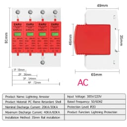 EARU AC 385V SPD 1P 2P 3P 4P 20KA 30KA 40KA 60KA House Lightning Surge Protector Protective Solar PV Low-Voltage Arrester Device