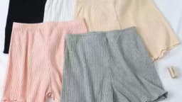 Cotton shorts Ruffled three-point safety pants women's outer wear leggings Thread Ribbed Striped Stretchy Underpants