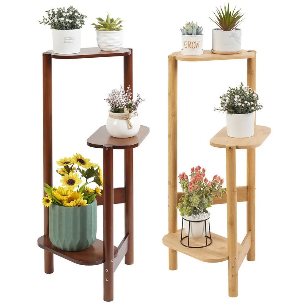 3-Tier Bamboo Plant Stands Indoor, Plant Stand Holder, Corner Shelf, Plant Display Rack for Corner Balcony and Bedroom