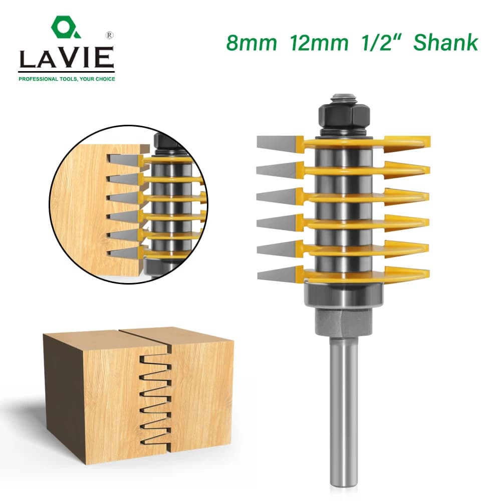 LAVIE 1pc 8mm 12mm 1/2" Shank Brand New 2 Teeth Adjustable Finger Joint Router Bit Tenon Cutter Industrial Grade For Wood Tool
