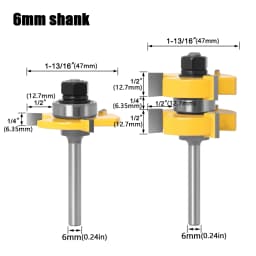 2pc 1/4'1/2' Shank 6mm 8mm 12mm Shank Tongue & Groove Router Bit Set - Large Stock Woodworking Cutter Tenon Cutter for Woodworki