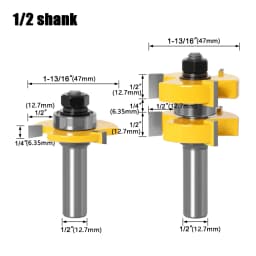 2pc 1/4'1/2' Shank 6mm 8mm 12mm Shank Tongue & Groove Router Bit Set - Large Stock Woodworking Cutter Tenon Cutter for Woodworki