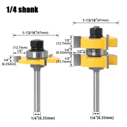 2pc 1/4'1/2' Shank 6mm 8mm 12mm Shank Tongue & Groove Router Bit Set - Large Stock Woodworking Cutter Tenon Cutter for Woodworki