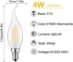 Retro Led Dimmable Candle Light C35 Frosted E14 220V 4W 6W Warm White 2700K Filament Bulbs Lamp For Chandelier Lighting