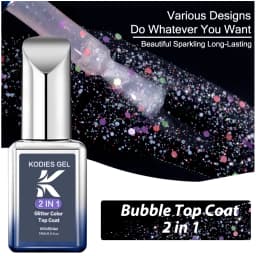 KODIES GEL Diamond Top Coat for Nail Varnish 15ML Super Shine UV Gel Nail Polish Soak Off Semi Permanent Glitter Topcoat No Wipe