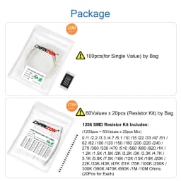 1206 1% High Precision SMD Resistor Kit 0 1 100 220 330 470 1K 4.7K 10K 20K 33K 43K 75K 82K 2R2 Ohm 1/4W Resistance Assorted Set