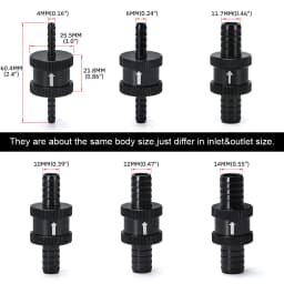 6 Size 4MM / 6MM / 8MM / 10MM / 12MM / 16MM Non Return One Way Fuel Check Valve Aluminum Alloy Petrol Diesel