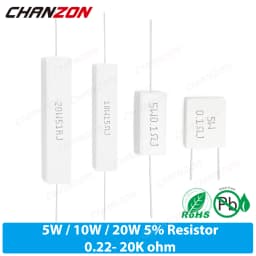 10Pcs/Pack 5W 10W 20W Ceramic Wirewound Resistor 0.1 0.15 0.5 2 15 20 25 30 33 100 330 1K 20K Ohm 5 10 20 Watt Cement Resistance