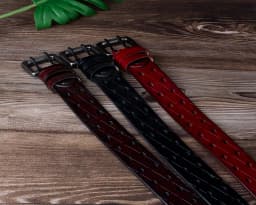 Men's Leather Double Needle Buckle Classic Tow Row Hole Jeans Belt Cowboy
