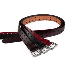 Men's Leather Double Needle Buckle Classic Tow Row Hole Jeans Belt Cowboy