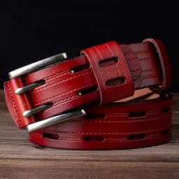 Men's Leather Double Needle Buckle Classic Tow Row Hole Jeans Belt Cowboy