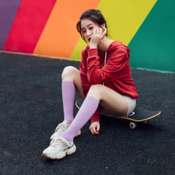 New Japanese solid color calf socks Hyuna candy color Korean student long tube women's socks