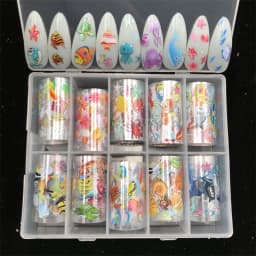 New Flower Nail Foils for Transfer Paper Stickers Floral Adhesive Fruit Nails Wraps Fish DIY Water Marble Nail Art Decorations