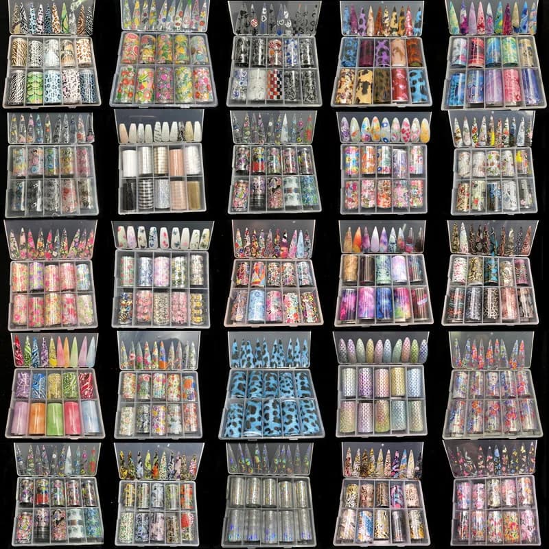 New Flower Nail Foils for Transfer Paper Stickers Floral Adhesive Fruit Nails Wraps Fish DIY Water Marble Nail Art Decorations