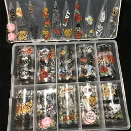 New Flower Nail Foils for Transfer Paper Stickers Floral Adhesive Fruit Nails Wraps Fish DIY Water Marble Nail Art Decorations