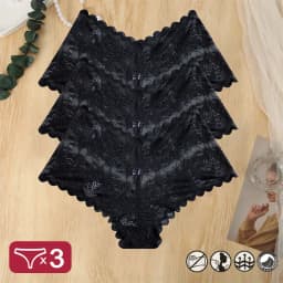 3PCS Women Sexy Lace Panties Floral Perspective Uderwear Solid Color Intimates Boyshort Female V-Waist Breathablle Soft Lingerie