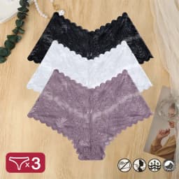 3PCS Women Sexy Lace Panties Floral Perspective Uderwear Solid Color Intimates Boyshort Female V-Waist Breathablle Soft Lingerie