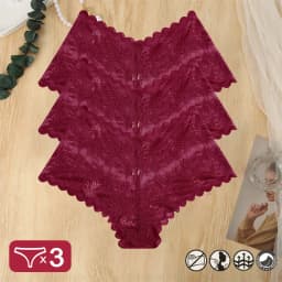 3PCS Women Sexy Lace Panties Floral Perspective Uderwear Solid Color Intimates Boyshort Female V-Waist Breathablle Soft Lingerie