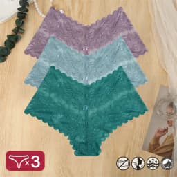 3PCS Women Sexy Lace Panties Floral Perspective Uderwear Solid Color Intimates Boyshort Female V-Waist Breathablle Soft Lingerie