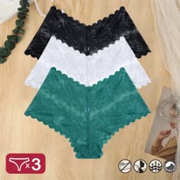 3PCS Women Sexy Lace Panties Floral Perspective Uderwear Solid Color Intimates Boyshort Female V-Waist Breathablle Soft Lingerie
