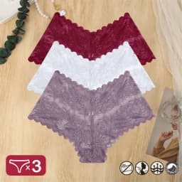 3PCS Women Sexy Lace Panties Floral Perspective Uderwear Solid Color Intimates Boyshort Female V-Waist Breathablle Soft Lingerie