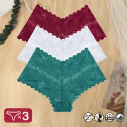 3PCS Women Sexy Lace Panties Floral Perspective Uderwear Solid Color Intimates Boyshort Female V-Waist Breathablle Soft Lingerie