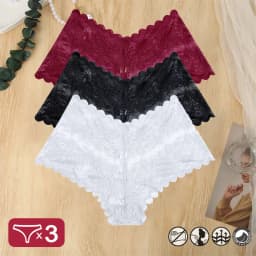 3PCS Women Sexy Lace Panties Floral Perspective Uderwear Solid Color Intimates Boyshort Female V-Waist Breathablle Soft Lingerie