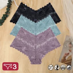 3PCS Women Sexy Lace Panties Floral Perspective Uderwear Solid Color Intimates Boyshort Female V-Waist Breathablle Soft Lingerie
