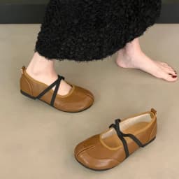 Bailamos Women Flat Women's Square Toe Retro Single Shoes One Word Buckle Shallow Mouth Mary Jane Shoes Split Toe Shoes Sandals