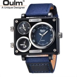 Oulm 3595 Green Watches Men Top Brand Luxury Fabric Big Size Quartz Clock 3 Time Zone Male Sport Watch relogio masculino