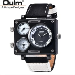Oulm 3595 Green Watches Men Top Brand Luxury Fabric Big Size Quartz Clock 3 Time Zone Male Sport Watch relogio masculino