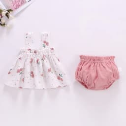 Baby Summer Dress Suit Baby Girl Clothes 0-2 Years Infant Toddler Cherry Sling Dress Bread Pants Two-piece Clothing Set KF1138