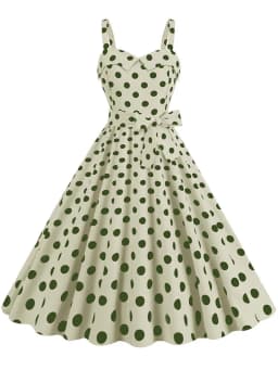 Polka Dot Party Dress Elegant Women Summer Puff Sleeve Square Collar Elastic Waist Vintage Midi Sundress Casual Beach