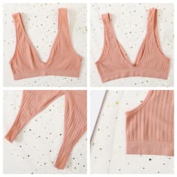 Women Ribbed V-Neck Bra And Panties Set Wireless No-pads Bralette High Waist High Cut Briefs Soft Stretch Sexy Lingerie Set S-L