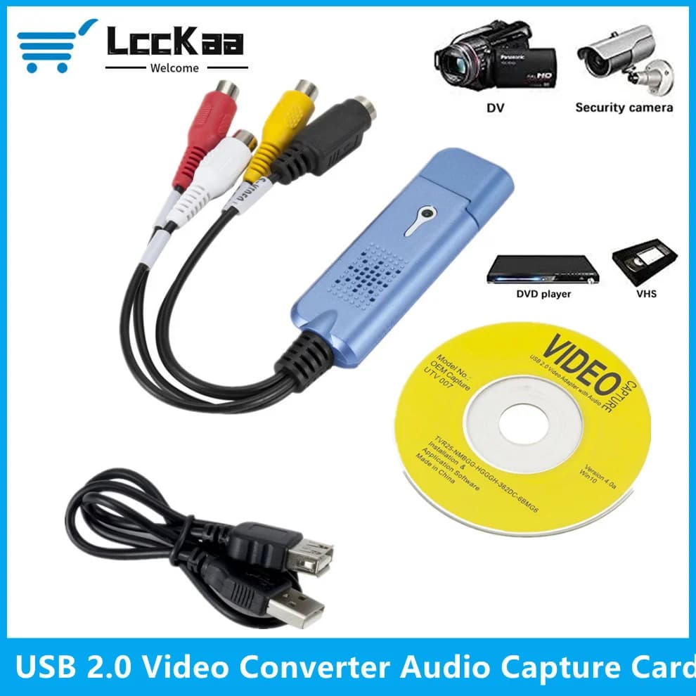 VHS to Digital Converter USB 2.0 to AV Video Converter Audio Capture Card VHS VCR TV to Digital Converter Support Win 7/8/10