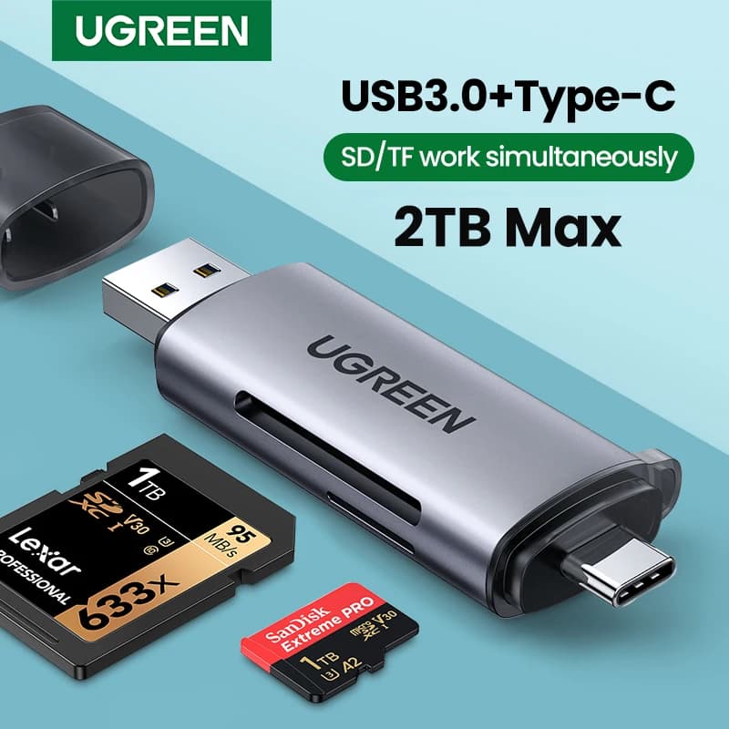 UGREEN Card Reader USB3.0 USB C  SD Micro SD Card Reader for Laptop Computer Smart Memory Cardreader SD Card Reader Card Adapter