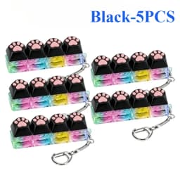 Cute Cat Paw Clicker Keychain LED Light Glowing Fidget Toy Stress Relief Portable Keyboard Style Button