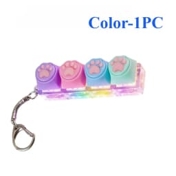 Cute Cat Paw Clicker Keychain LED Light Glowing Fidget Toy Stress Relief Portable Keyboard Style Button