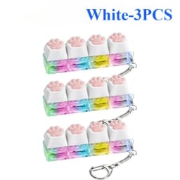 Cute Cat Paw Clicker Keychain LED Light Glowing Fidget Toy Stress Relief Portable Keyboard Style Button