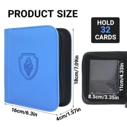 Waterproof PU Leather Side Load Zipper Card Binder 32 Slots Trading Card Album for 3'×4' Cards, Ideal for TCG, Game/Sport Cards