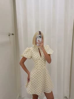 Retro Polka Dot Mini A-line Dress Elegant Stand Collar Puff Short Sleeve Waist-cinching Dresses 2026 New Lady Party Gowns